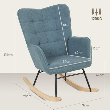 Light blue padded rocking chair with armrests, 120 kg capacity