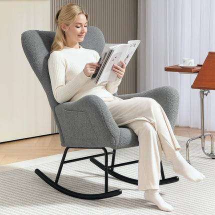 Gray rocking chair with armrests & lumbar support