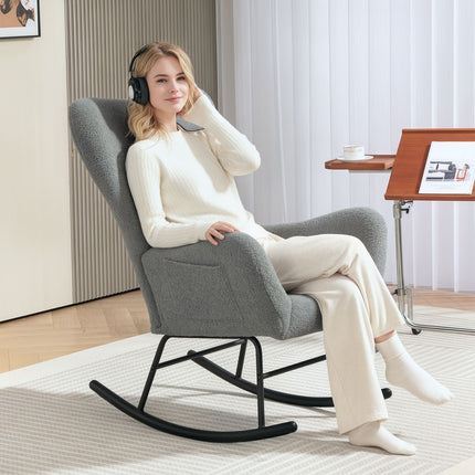 Gray rocking chair with armrests & lumbar support