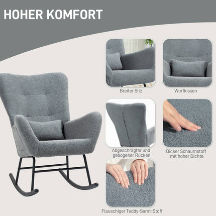 Gray rocking chair with armrests & lumbar support