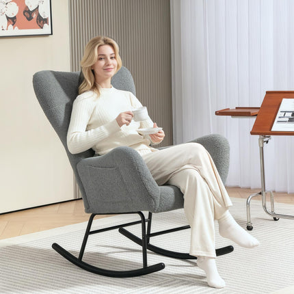 Gray rocking chair with armrests & lumbar support