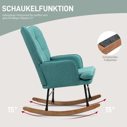 Linen-look rocking chair with stool, supports up to 130 kg