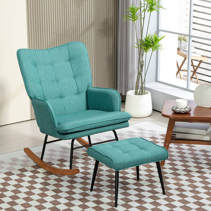 Linen-look rocking chair with stool, supports up to 130 kg