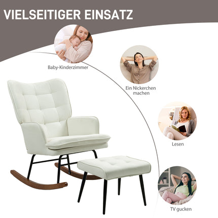 Rocking chair with stool, linen look, supports 130 kg