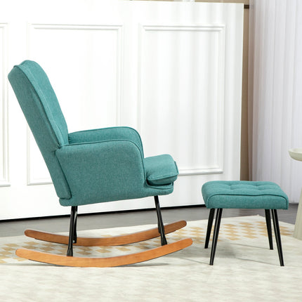 Linen-look rocking chair with stool, supports up to 130 kg
