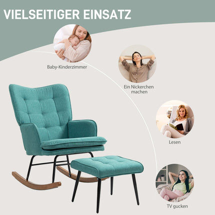 Linen-look rocking chair with stool, supports up to 130 kg
