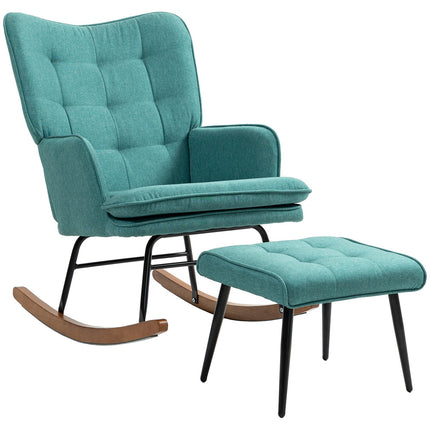 Linen-look rocking chair with stool, supports up to 130 kg