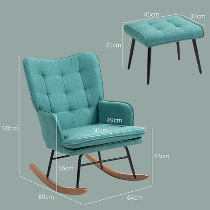 Linen-look rocking chair with stool, supports up to 130 kg