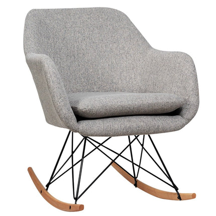 Rocking chair with high ergonomic backrest & integrated armrest nursing chair relaxation chair upholstered gray
