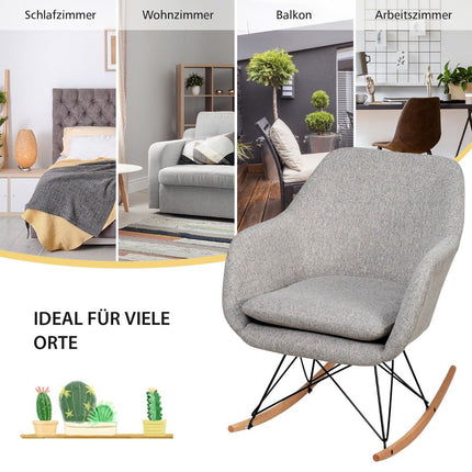 Rocking chair with high ergonomic backrest & integrated armrest nursing chair relaxation chair upholstered gray