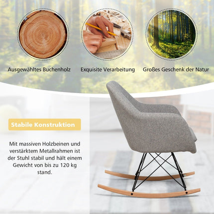 Rocking chair with high ergonomic backrest & integrated armrest nursing chair relaxation chair upholstered gray