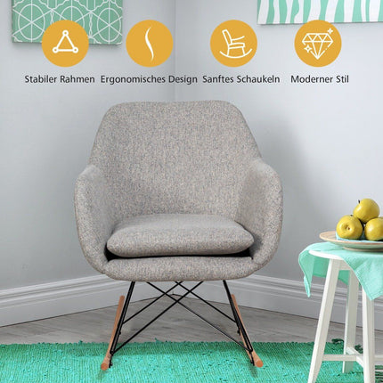 Rocking chair with high ergonomic backrest & integrated armrest nursing chair relaxation chair upholstered gray