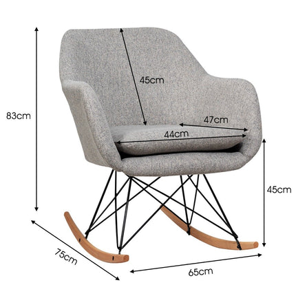 Rocking chair with high ergonomic backrest & integrated armrest nursing chair relaxation chair upholstered gray