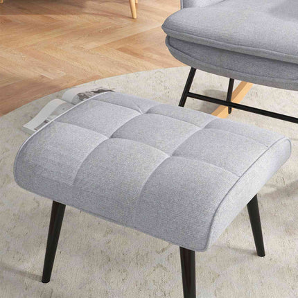 Light gray rocking chair in linen look with stool, 130 kg Capacity