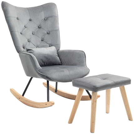 Dark gray velvet rocking chair with stool - subdued relaxation
