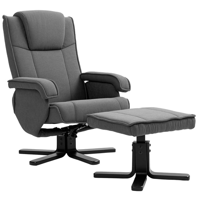Recliner Chair with Footstool, Velvet-Look, Swivel, Grey
