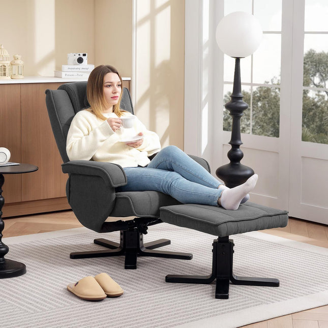 Recliner Chair with Footstool, Velvet-Look, Swivel, Grey