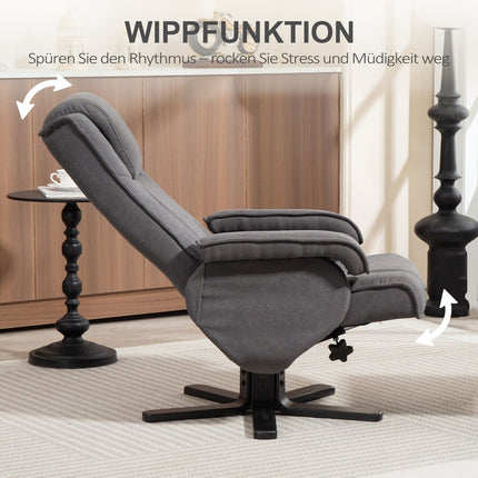 Recliner Chair with Footstool, Velvet-Look, Swivel, Grey