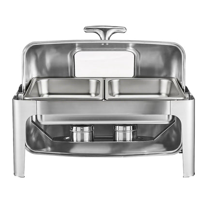 Roll Top Chafing Dish Set, 9 Qt, Stainless Steel, 2 Pans