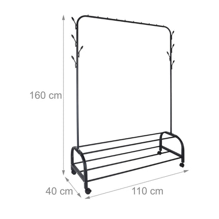 Rollable Iron Clothing Rack with 2 Shelves