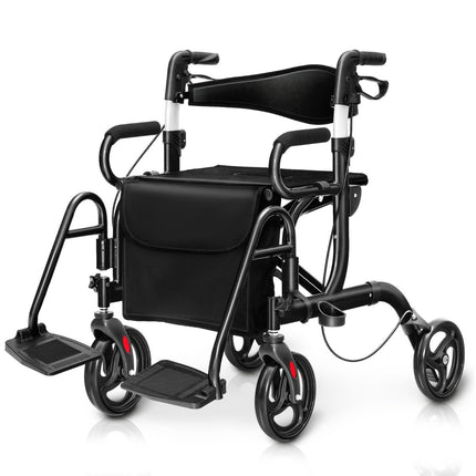 Rollator foldable and lightweight with seat 2 in 1 wheelchair & travel rollator walking aid 6-way height adjustable