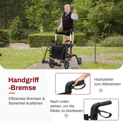 Rollator foldable and lightweight with seat 2 in 1 wheelchair & travel rollator walking aid 6-way height adjustable