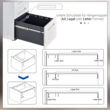 Office filing cabinet - 3-drawer steel, white, 39x48x59cm