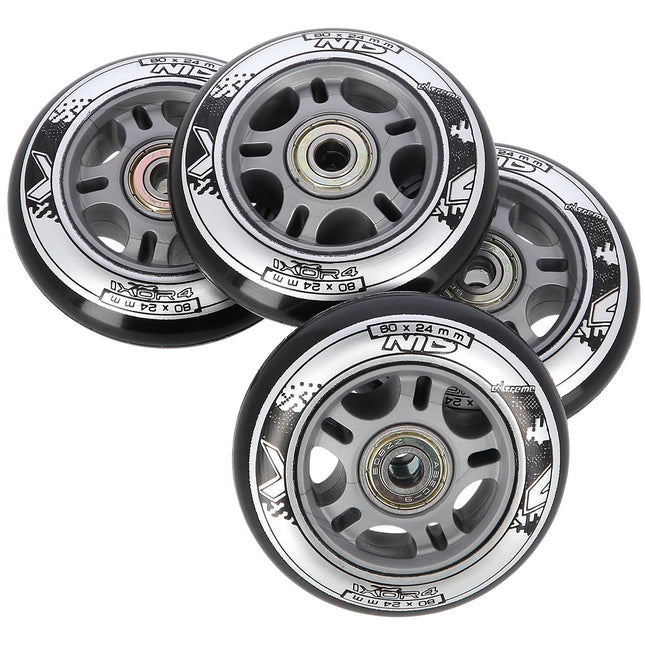 Roller Skate Wheels 80x24mm Black, ABEC-9 Bearings Set