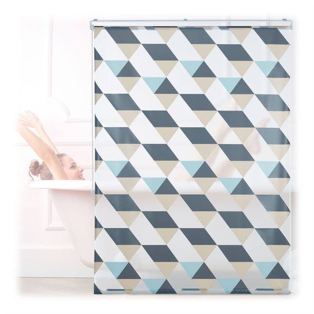 Roller blind for shower with geometric design