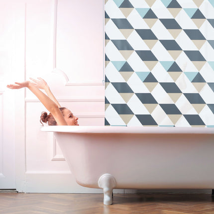 Roller blind for shower with geometric design