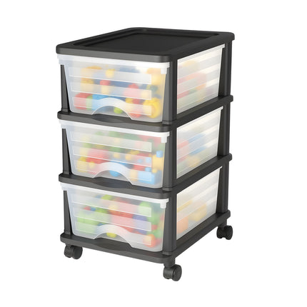 Rolling 3-Drawer Plastic Storage Cart with Wheels, Clear