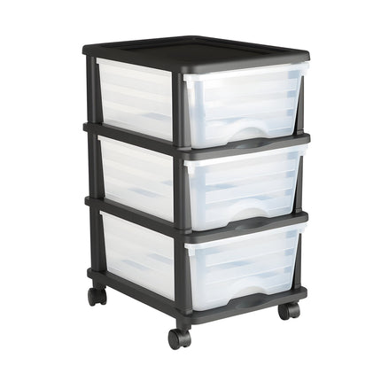 Rolling 3-Drawer Plastic Storage Cart with Wheels, Clear
