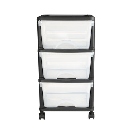 Rolling 3-Drawer Plastic Storage Cart with Wheels, Clear