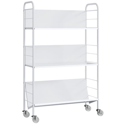 Rolling 3-Tier Metal Bookshelf, 69x26x108 cm, White