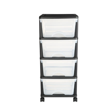 Rolling 4-Drawer Clear Plastic Storage Cart With Wheels