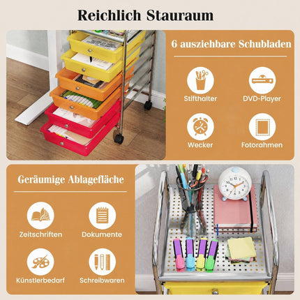 Rolling Cart with 6 Colorful Drawers & Lockable Wheels