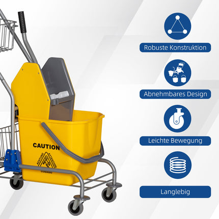 Rolling Cleaning Bucket, 26L, Plastic, Metal Handle