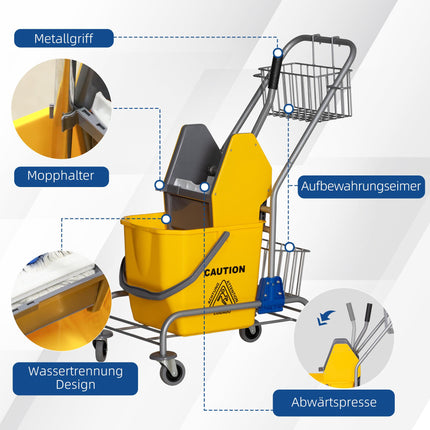 Rolling Cleaning Bucket, 26L, Plastic, Metal Handle