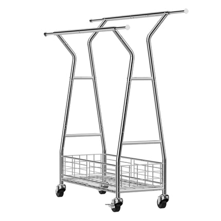 Rolling Clothes Rack, 2 Rods, Basket, 150 kg Capacity