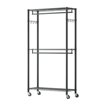 Rolling Clothes Rack, 3-Tier Adjustable, 204 kg Capacity