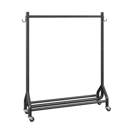 Rolling Clothes Rack, Carbon Steel, 90 kg, Shelves, Hooks