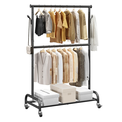 Rolling Clothes Rack With Adjustable Bar, Side Hooks, 150 lb