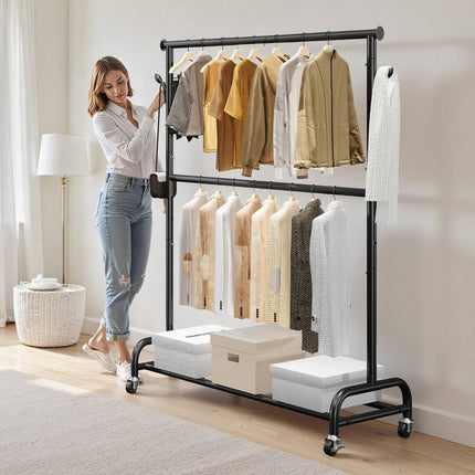 Rolling Clothes Rack With Adjustable Bar, Side Hooks, 150 lb