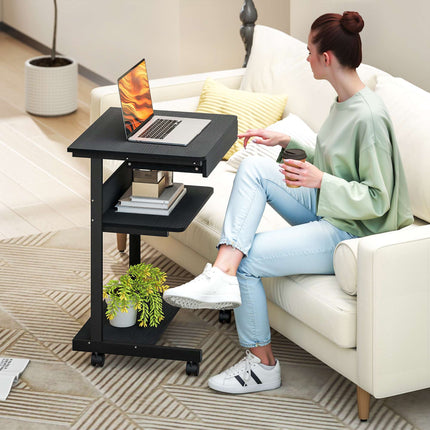 Rolling Computer Desk with Drawer, Shelves and Locking Casters
