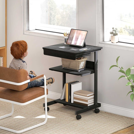 Rolling Computer Desk with Drawer, Shelves and Locking Casters