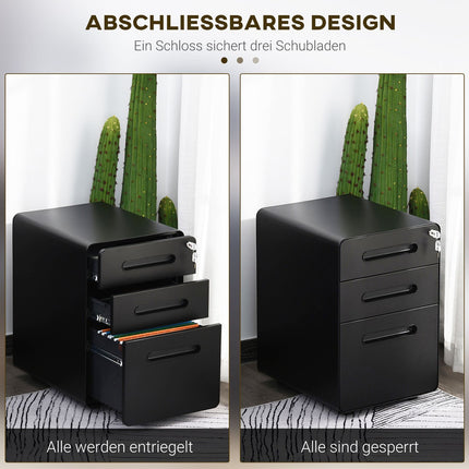 Rolling file cabinet - 3 drawers, steel, black, 39x48x59 cm
