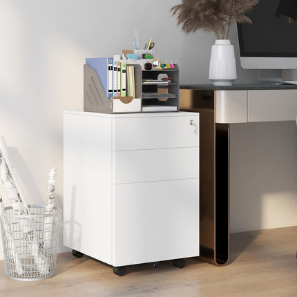 Rolling filing cabinet in steel, Lockable, 3 drawers, A4 size