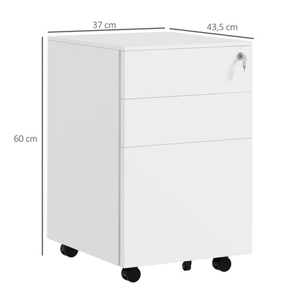 Rolling filing cabinet in steel, Lockable, 3 drawers, A4 size