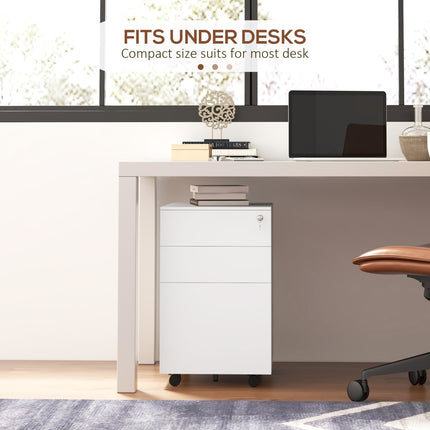 Rolling filing cabinet in steel, Lockable, 3 drawers, A4 size