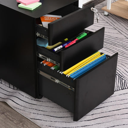 Mobile Steel filing cabinet with 3 drawers, Black 39x48x59Cm